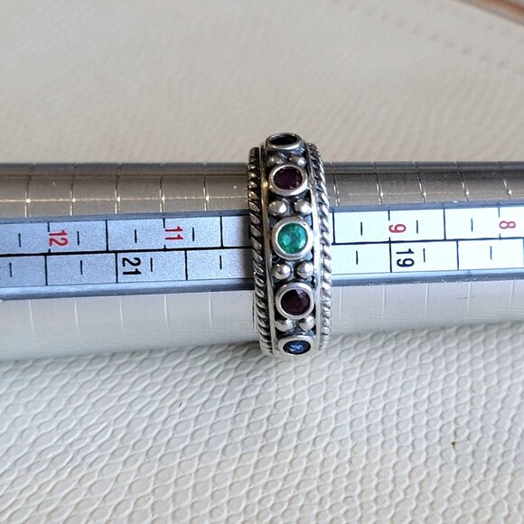 Vintage Thai Silver Sapphire, ruby emerald CNA Ring Rope coil sz 10/ 10.5 - Picture 8 of 8